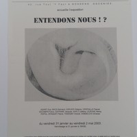 Affiche pour l'exposition : entendons nous !? , à Gamma (Houdeng-Goegnies) , du 31 janvier au 2 mai 2003.